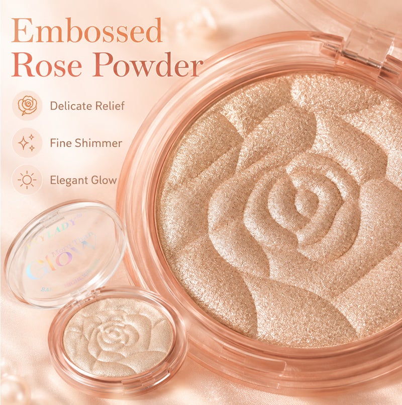 Me Now Baked Highlighter Powder More Than Glow Rose Embossed Face Illuminator, Fine Shimmer Compact Champagne Glow 01 - Image 3