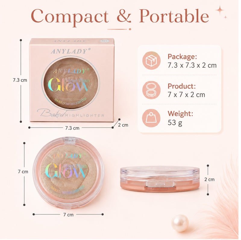Me Now Baked Highlighter Powder More Than Glow Rose Embossed Face Illuminator, Fine Shimmer Compact Champagne Glow 01 - Image 5