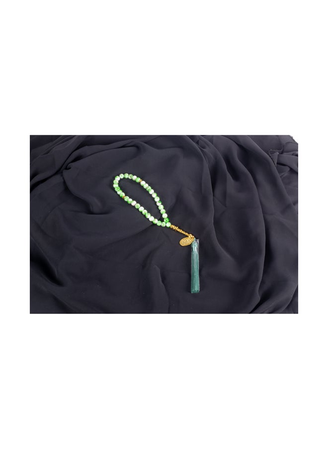 The Black Pearl Accessories Green White Alabaster Stone Prayer Bead of 33 Beads  - Image 1