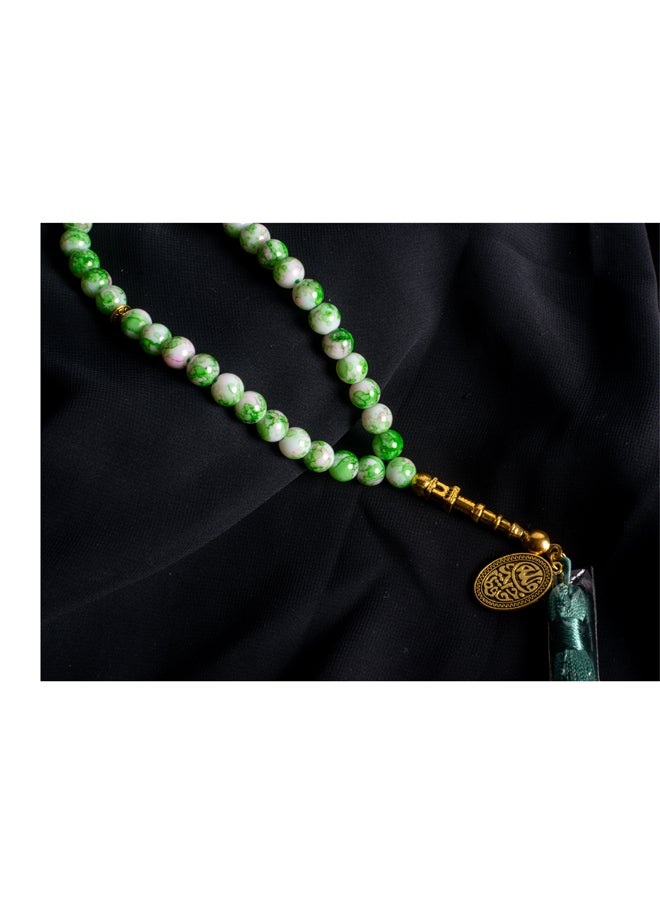 The Black Pearl Accessories Green White Alabaster Stone Prayer Bead of 33 Beads  - Image 3
