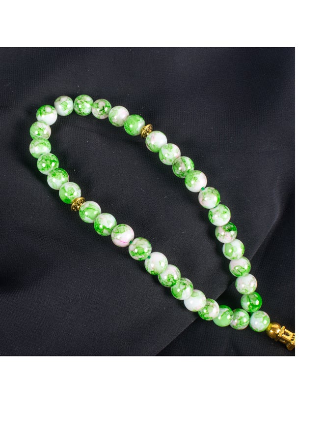 The Black Pearl Accessories Green White Alabaster Stone Prayer Bead of 33 Beads  - Image 4