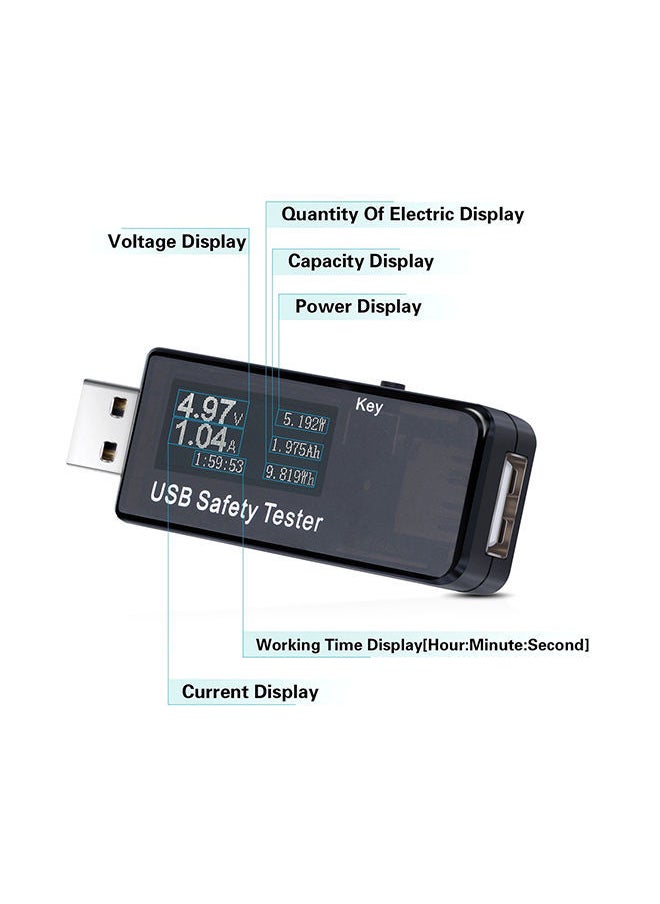 USB Digital Current Voltage Monitor DC 5.1A 30V Amp Meter Tester Black 12x4x10centimeter
