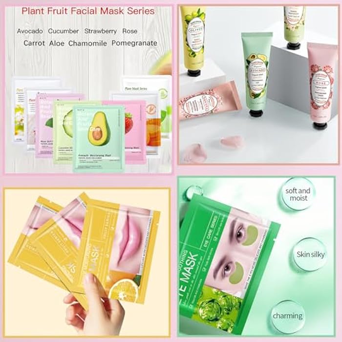 SIMSHOTUS 48 Pcs Spa Party Supplies, Facial Masks,Under Eye Patches,Hand Cream, Lip mask,Headband and Organza Bags, Spa Party Favors, Home Spa Kit Sleepover Set,Gifts for Women Sleepover Party Favors - Image 3