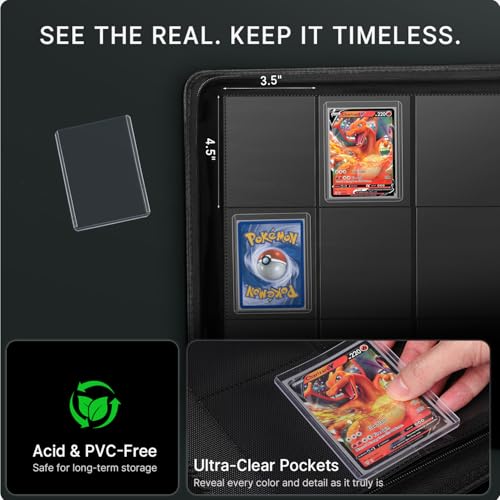 Foluck 9 Pocket Top Loader Binder, Holds 252 Toploaders, 200Pcs Top Loaders & Card Sleeves Included, Side-Loading Trading Card Binder, Premium Collection Album for Pokemon, TCG, MTG, Sports Cards - Image 4
