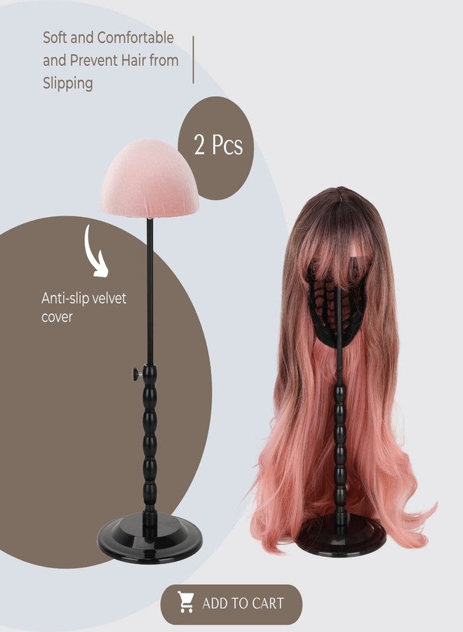lightmay Wig Stand - Plastic Wig Stand 2 Packs Portable Foldable Wig Hat with Velvet Cover Holder Height Adjustable (12-18.8 Inches) Easy to Install Support Wig Display Stand (Black) - Image 3