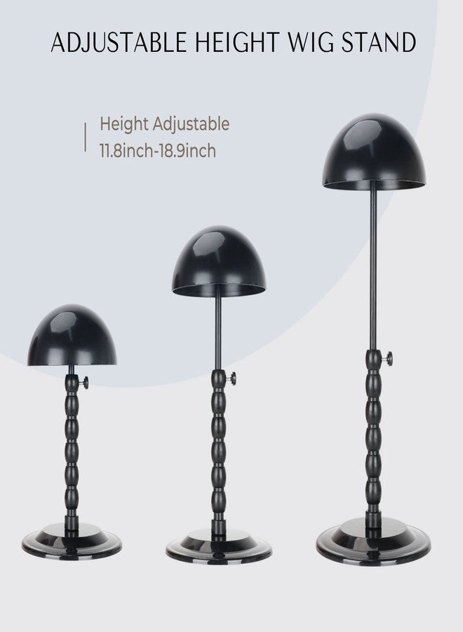 lightmay Wig Stand - Plastic Wig Stand 2 Packs Portable Foldable Wig Hat with Velvet Cover Holder Height Adjustable (12-18.8 Inches) Easy to Install Support Wig Display Stand (Black) - Image 2