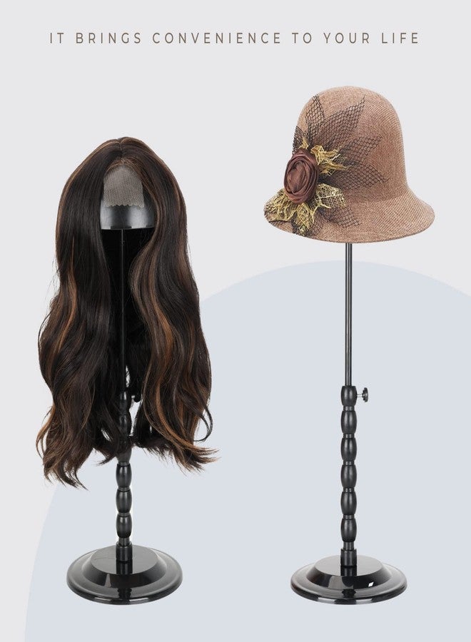 lightmay Wig Stand - Plastic Wig Stand 2 Packs Portable Foldable Wig Hat with Velvet Cover Holder Height Adjustable (12-18.8 Inches) Easy to Install Support Wig Display Stand (Black) - Image 5