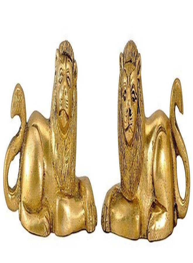 Kartique Brass Lion Idol for Maha Vastu Shastra and Feng Shui Remedies for Home Decor Statue in Pair Wild Animal Collection Items House Warming Decorative Gift Gold Color 330 gm - Image 2