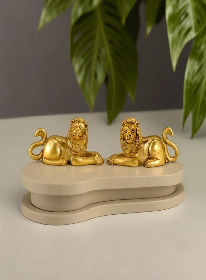 Kartique Brass Lion Idol for Maha Vastu Shastra and Feng Shui Remedies for Home Decor Statue in Pair Wild Animal Collection Items House Warming Decorative Gift Gold Color 330 gm - Image 1