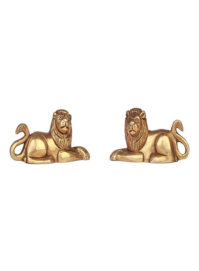 Kartique Brass Lion Idol for Maha Vastu Shastra and Feng Shui Remedies for Home Decor Statue in Pair Wild Animal Collection Items House Warming Decorative Gift Gold Color 330 gm - Image 5