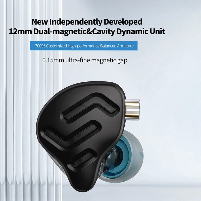 KZ ZNA Wired IEM Earphone with Mic, 12mm Dual-Cavity & Dual Magnetic Dynamic Driver, 30095 Balanced Armature, in Ear Monitor with OFC Detachable Cable (with Mic, Black) - Image 3