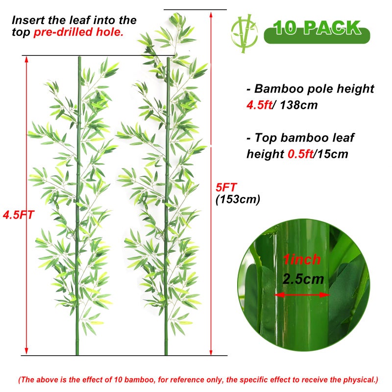 HOUSESET 4/5/6ft Artificial Bamboo Tree 10 Pack, Fake Bamboo Plant with Encrypted Silk Leaves for Garden Yard Indoor Outdoor Decor, Privacy Waterproof Faux Plants (4ft/122cm) - Image 2