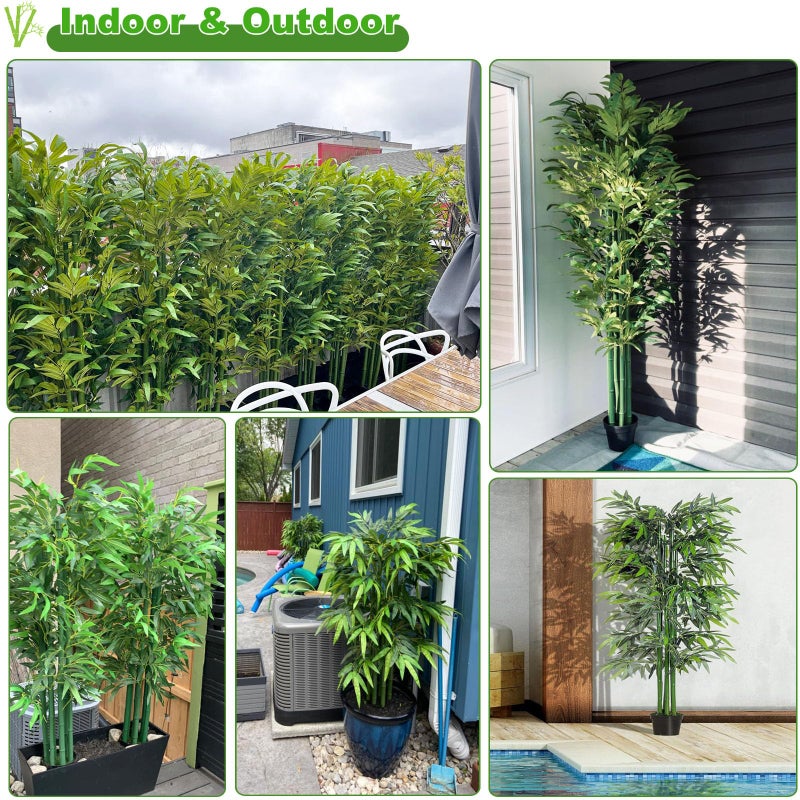HOUSESET 4/5/6ft Artificial Bamboo Tree 10 Pack, Fake Bamboo Plant with Encrypted Silk Leaves for Garden Yard Indoor Outdoor Decor, Privacy Waterproof Faux Plants (4ft/122cm) - Image 3