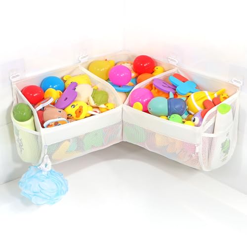 KPH bath toy storage Say goodbye to the chaos of bath toys 3 compartments for bath toy holders keep your bathtub tidy and bath toy organizers keep childrens bath toys organized - Image 1