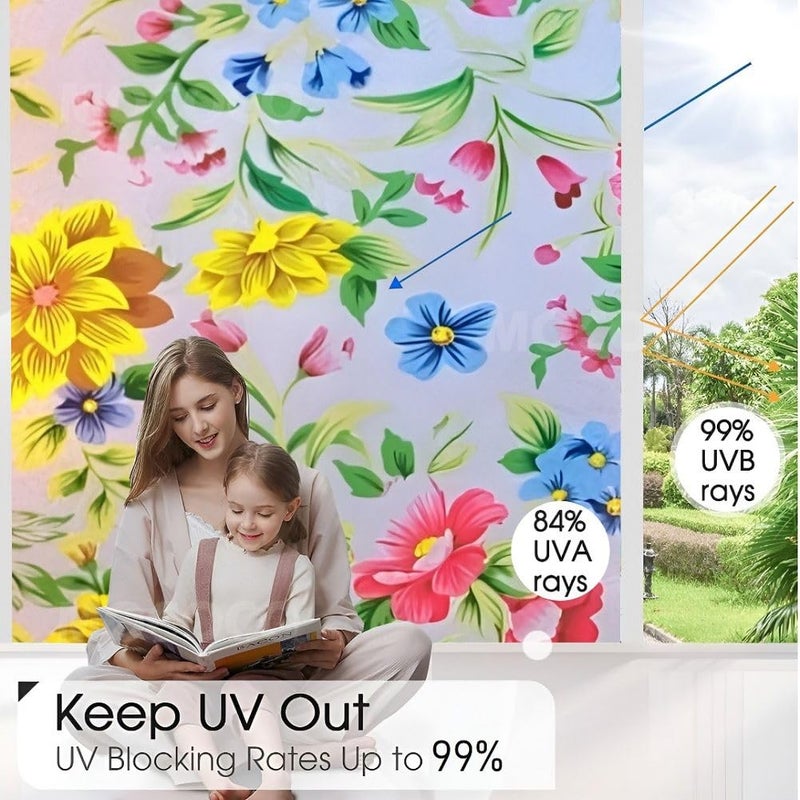 MOCOCO Premium Privacy Window Film Vinyl Frosted Self Adhesive Glass Film Decorative Window Stickers for Home Office Bathroom Kitchen Living Room - Peppy Flowers (18x60 Inch) - Image 3