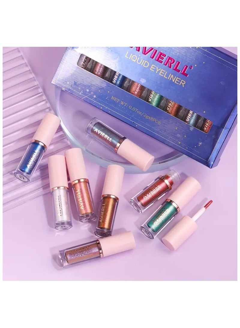 Avierll - 8 Colors Liquid Eyeliner Set, Long-lasting Waterproof Colorful Shimmering Glitter Liquid Eyeshadow/Eyeliner, Easy To Apply, No Smudging, Fast-drying, Long-lasting Eye Makeup Set - Image 1