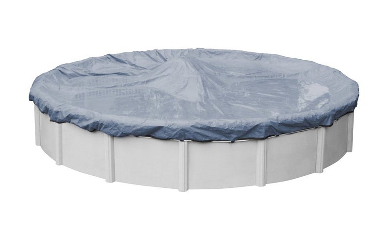 Robelle 28 ft Commercial Blue Winter Pool Cover for Above Ground Pools 4 ft Overlap 32 ft Cover Size Solid 12 x 12 Scrim 37 ozyd2 18Year Warranty Style 34284