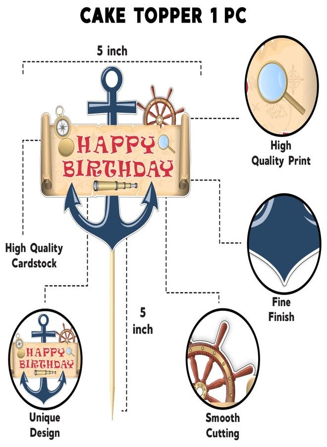Festiko® Pirate Theme Birthday Decoration Set of 8 Pcs,Happy Birthday Decoration,Pirate Birthday Decorations for Kids Birthday Party Supplies (Banner,Cake Topper,Cup Cake Toppers) - Image 4