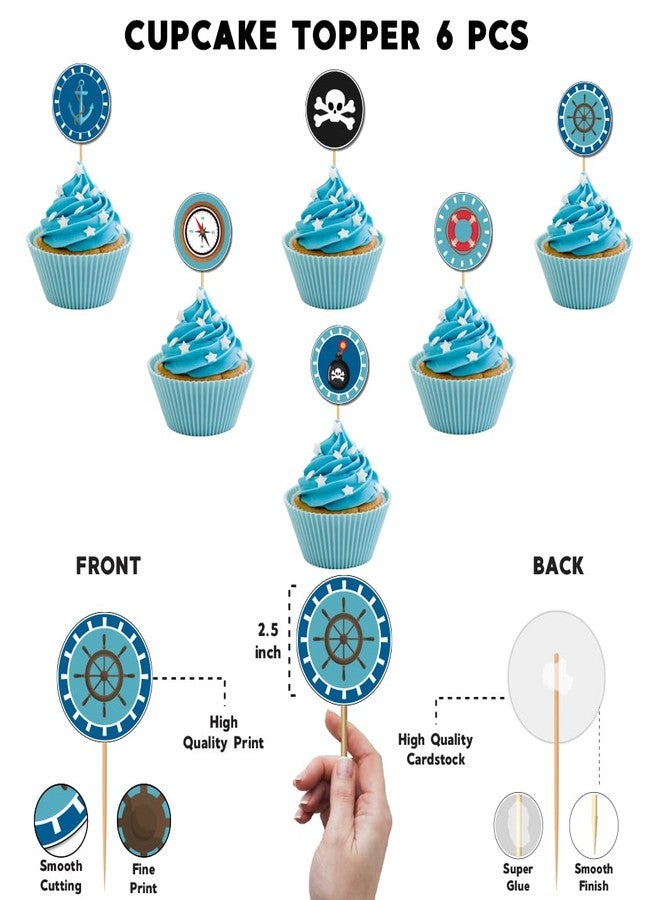 Festiko® Pirate Theme Birthday Decoration Set of 8 Pcs,Happy Birthday Decoration,Pirate Birthday Decorations for Kids Birthday Party Supplies (Banner,Cake Topper,Cup Cake Toppers) - Image 5