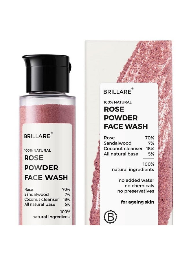 BRILLARE Rose Face Wash, Anti Ageing Skin, Sandalwood & Coconut Face Wash For Hydration Reduces Ageing Signs & Wrinkles, 100% Natural Powder Face Wash, 30G - Image 1