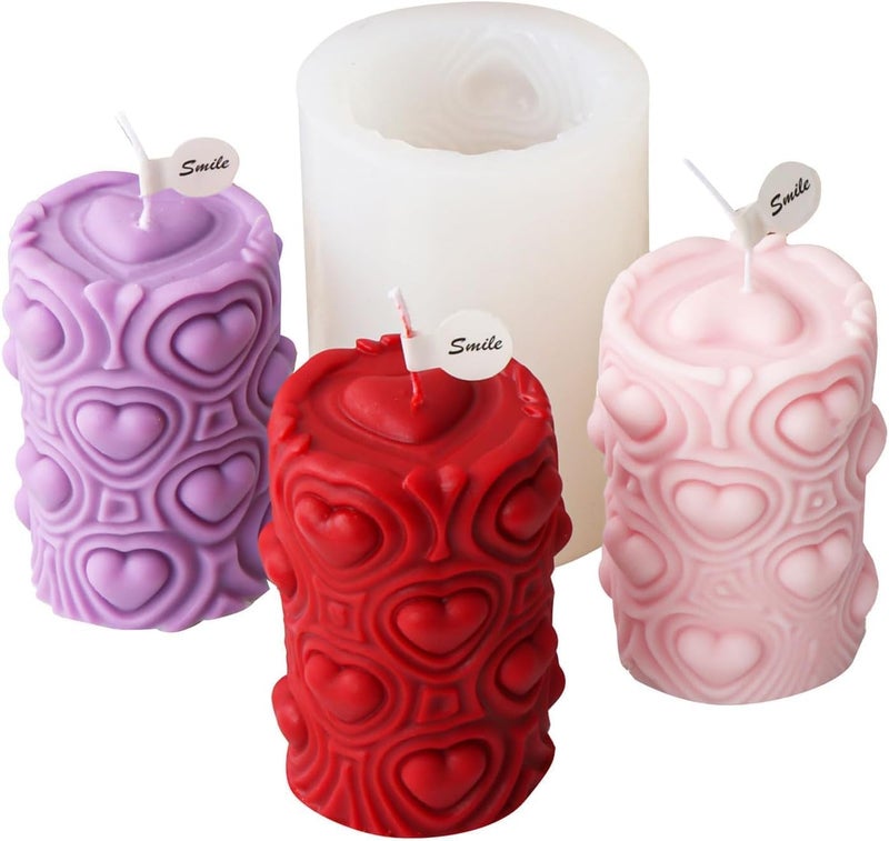 LEGACYCART 1 PC 3D Cylinder Heart Shape Pillar Candle Mould Valentines Day Epoxy Resin Casting for DIY Aromatherapy Scented Candles Wax Plaster Clay Decoration Pack of 1