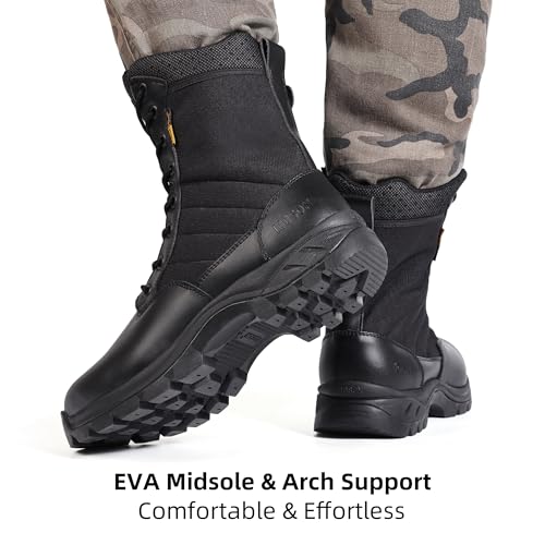 IODSON Men's Military Tactical Work Boots with Side Zipper, Puncture Resistant, Desert Combat, Army Jungle, 8 Inch Lightweight Hiking Boots Black US 9 - Image 5