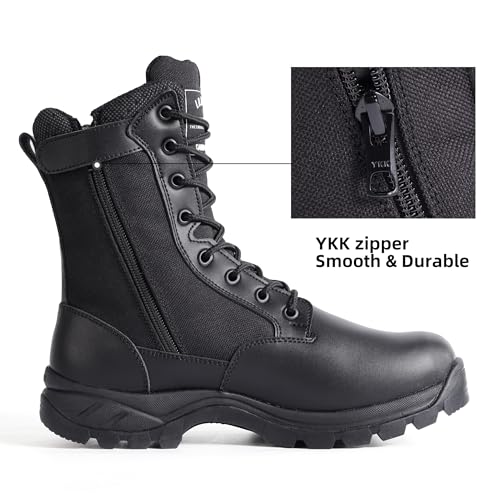 IODSON Men's Military Tactical Work Boots with Side Zipper, Puncture Resistant, Desert Combat, Army Jungle, 8 Inch Lightweight Hiking Boots Black US 9 - Image 3