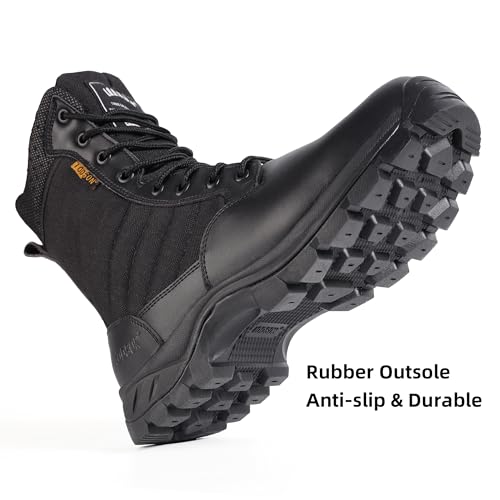 IODSON Men's Military Tactical Work Boots with Side Zipper, Puncture Resistant, Desert Combat, Army Jungle, 8 Inch Lightweight Hiking Boots Black US 9 - Image 4