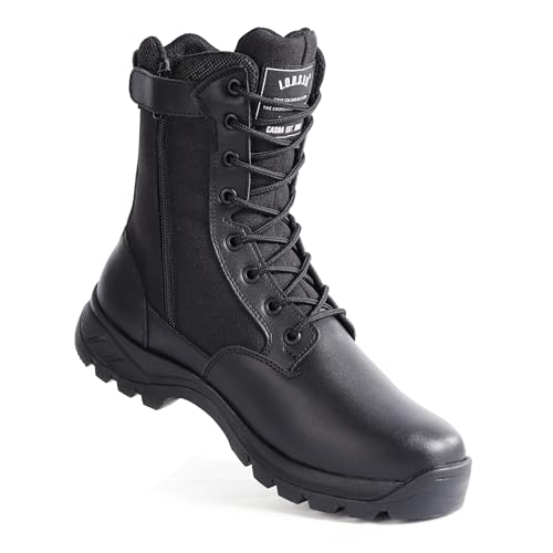 IODSON Men's Military Tactical Work Boots with Side Zipper, Puncture Resistant, Desert Combat, Army Jungle, 8 Inch Lightweight Hiking Boots Black US 9 - Image 1