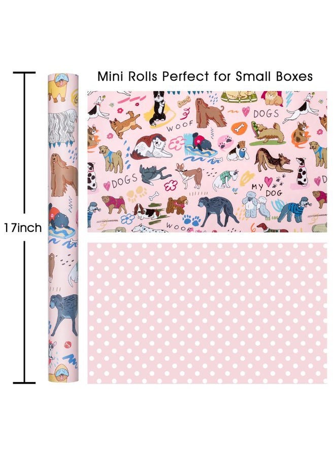 Flyhill Reversible Dog Wrapping Paper Roll,Pink & White Adorable Puppies,Bone,Paw Print,Polka Dot Gift Wrap Suitable for Birthday,Baby Shower,Party(17 IN x 32.8 FT) - Image 3