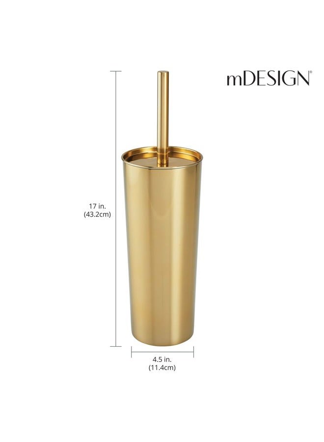 mDesign Stainless Steel Toilet Bowl Brush And Holder Set, Modern Metal Compact Storage Organizer Cleaner Scrubber For Toilet - Heavy Duty Cleaning Plunger For Bathroom, Mirri Collection, Soft Brass - Image 4