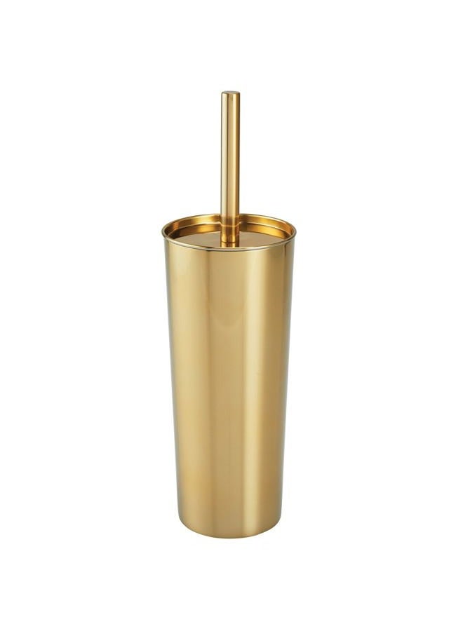 mDesign Stainless Steel Toilet Bowl Brush And Holder Set, Modern Metal Compact Storage Organizer Cleaner Scrubber For Toilet - Heavy Duty Cleaning Plunger For Bathroom, Mirri Collection, Soft Brass - Image 1