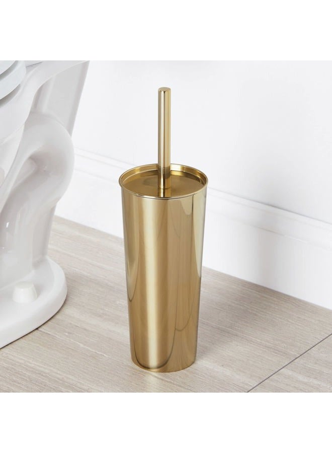 mDesign Stainless Steel Toilet Bowl Brush And Holder Set, Modern Metal Compact Storage Organizer Cleaner Scrubber For Toilet - Heavy Duty Cleaning Plunger For Bathroom, Mirri Collection, Soft Brass - Image 3