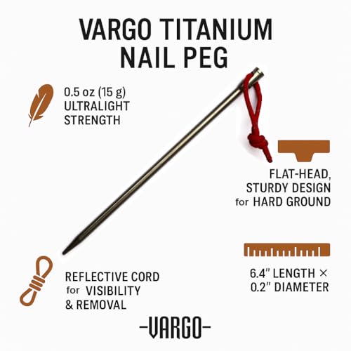 Vargo Titanium Nail Peg with Reflective Cord (6 Pack) | Camping Tent Stakes 0.6 Ounces (14 Grams) 6” L x 0.2” D (152 x 5mm) Ultralight Durable Tent pegs Model T-113 - Image 2