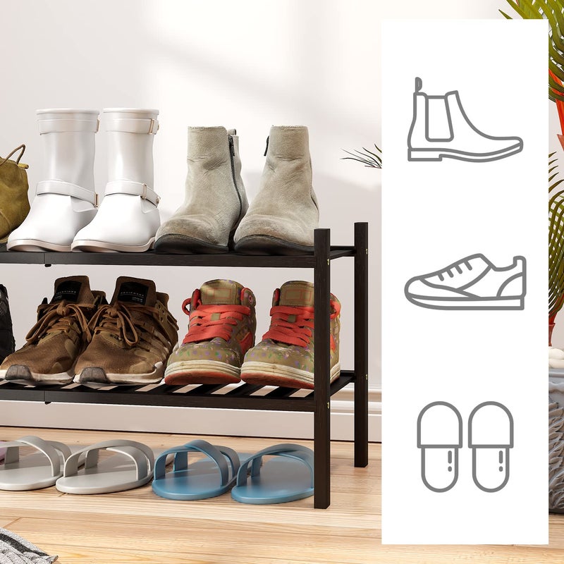 viewcare 2-Tier Black Bamboo Shoe Rack for Entryway, Stackable | Foldable | Natural, Shoe Shelf Storage Organizer for Hallway Closet, Free Standing Shoe Racks for Indoor Outdoor - Image 3
