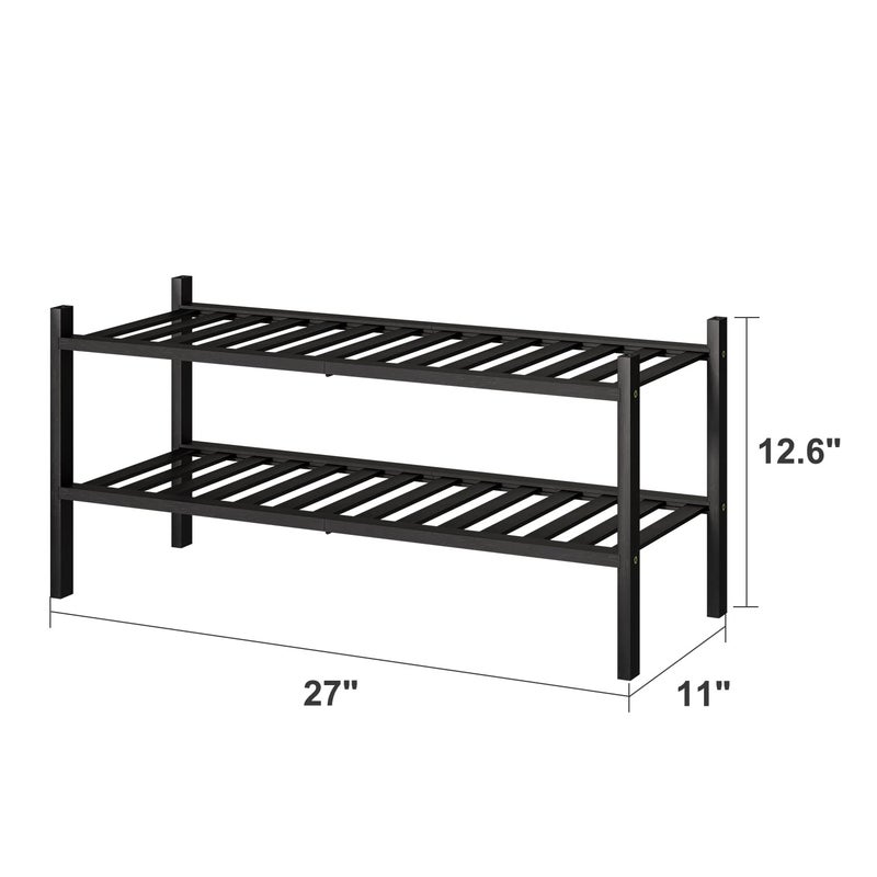 viewcare 2-Tier Black Bamboo Shoe Rack for Entryway, Stackable | Foldable | Natural, Shoe Shelf Storage Organizer for Hallway Closet, Free Standing Shoe Racks for Indoor Outdoor - Image 5