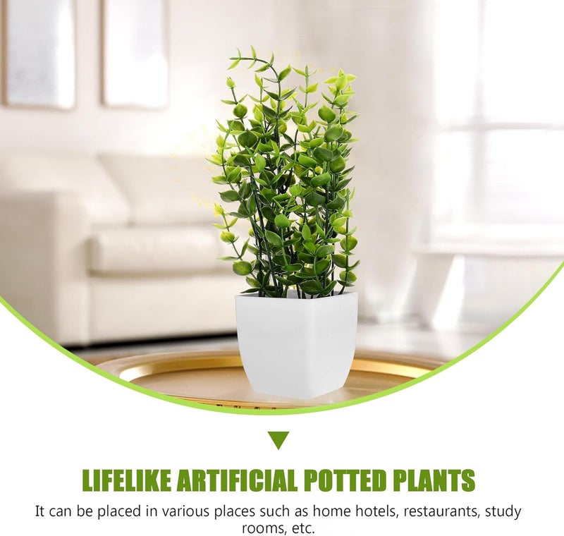 UKCOCO Artificial Potted Plants Set 2pcs, Lifelike Faux Eucalyptus and Spring Grass Bonsai, Small Tabletop Fake Plants for Home Office Bathroom Décor - Image 3
