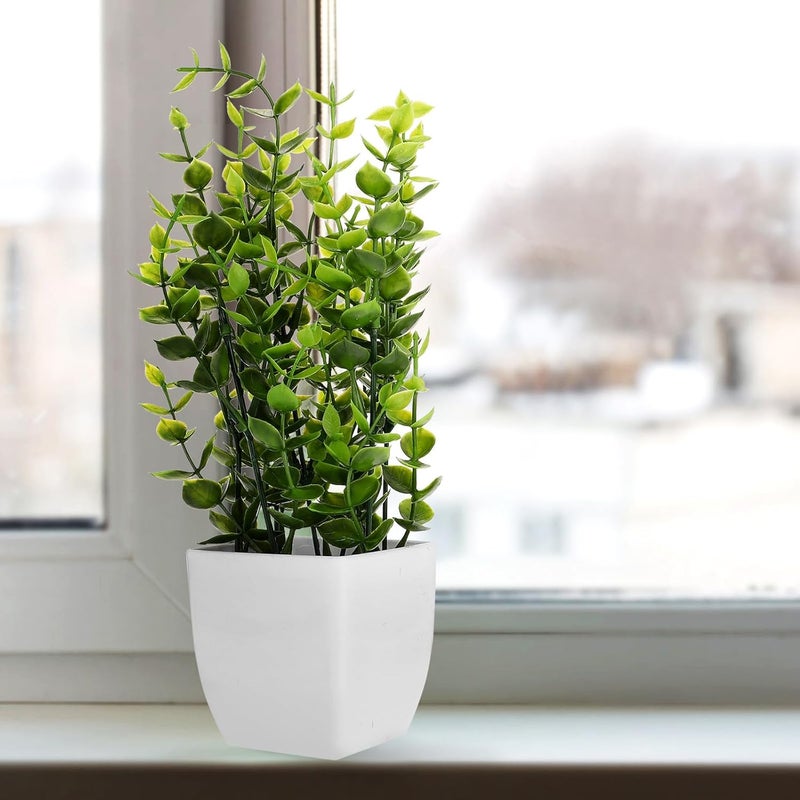 UKCOCO Artificial Potted Plants Set 2pcs, Lifelike Faux Eucalyptus and Spring Grass Bonsai, Small Tabletop Fake Plants for Home Office Bathroom Décor - Image 4