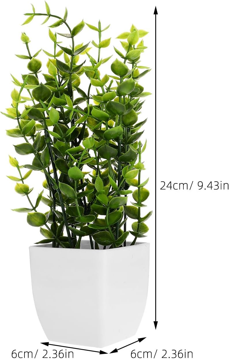 UKCOCO Artificial Potted Plants Set 2pcs, Lifelike Faux Eucalyptus and Spring Grass Bonsai, Small Tabletop Fake Plants for Home Office Bathroom Décor - Image 2