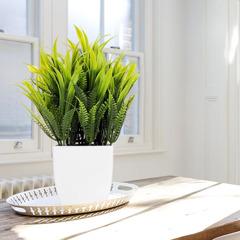 UKCOCO Artificial Potted Plants Set 2pcs, Lifelike Faux Eucalyptus and Spring Grass Bonsai, Small Tabletop Fake Plants for Home Office Bathroom Décor - Image 5