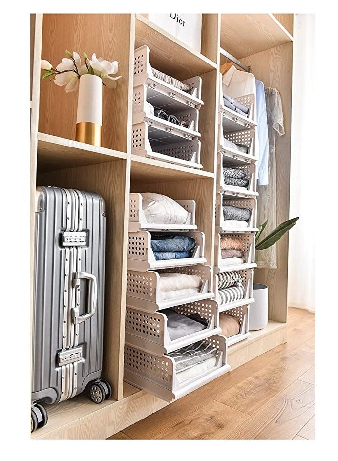 منزل منظم سلة تخزين بلاستيكية قابلة للتكديس في المنزل - منظمات خزانة قابلة للطي ، صناديق تخزين ، 10 عبوات ، رف أدراج ، حاوية تخزين لخزانة الملابس والمطبخ والمكتب والحمام (10 عبوات) - Image 3