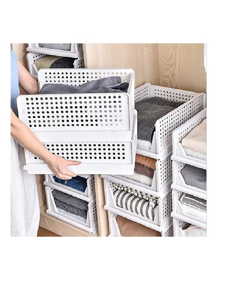 منزل منظم سلة تخزين بلاستيكية قابلة للتكديس في المنزل - منظمات خزانة قابلة للطي ، صناديق تخزين ، 10 عبوات ، رف أدراج ، حاوية تخزين لخزانة الملابس والمطبخ والمكتب والحمام (10 عبوات) - Image 4
