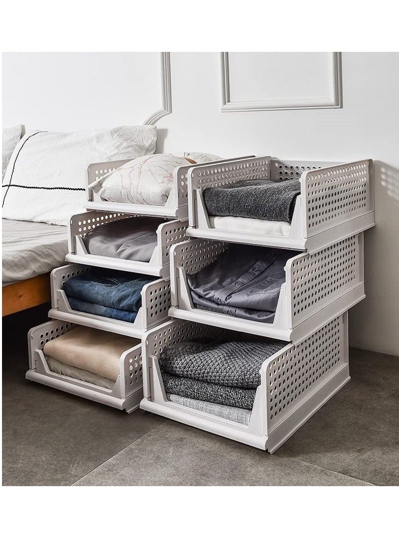 منزل منظم سلة تخزين بلاستيكية قابلة للتكديس في المنزل - منظمات خزانة قابلة للطي ، صناديق تخزين ، 10 عبوات ، رف أدراج ، حاوية تخزين لخزانة الملابس والمطبخ والمكتب والحمام (10 عبوات) - Image 5