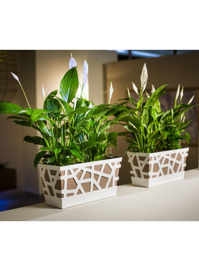 أيدل إناء زرع مستطيل بنظام ري ذاتي ومؤشر للمياه - صندوق زهور موزاييك 40 سم - وعاء زهور زينة بتصميم هندسي عصري للبالكونة، حافة النافذة والحديقة من إيديل - Image 2