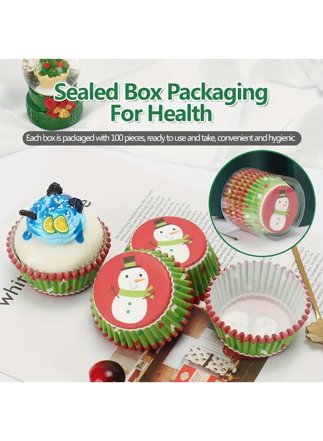 100 Pcs Polychrome Christmas Snowman Paper Cupcake Liners For Holiday Baking Festive Muffin Cups Kitchen Baking Supplies - Image 1