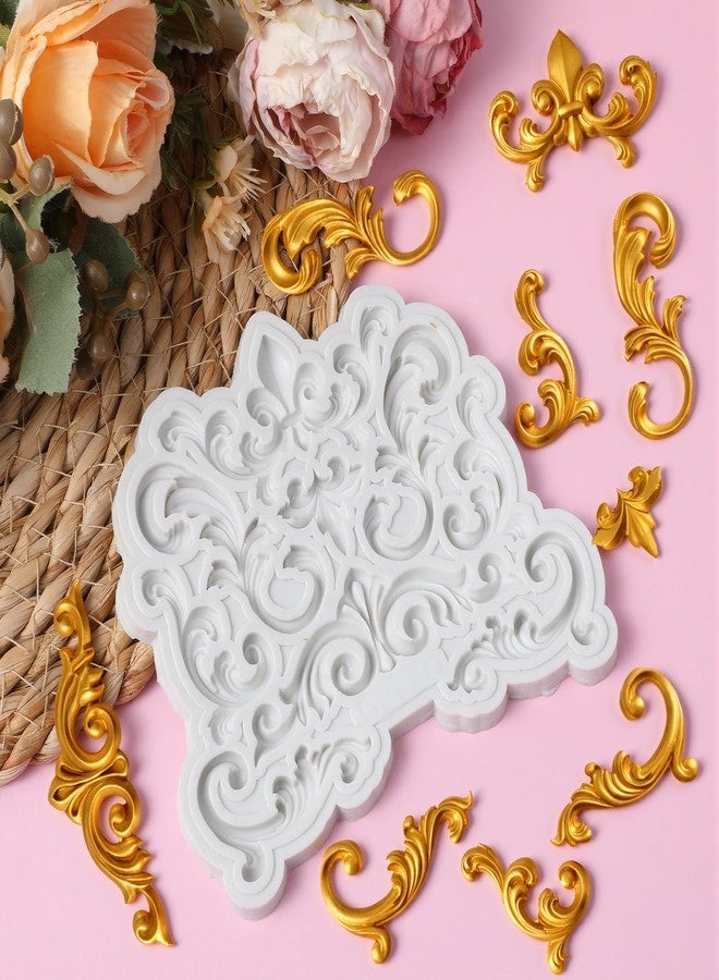 HaiFafafaing Baroque Silicone Molds Baroque Style Curlicues Scroll Lace Fondant Molds Relief Flower Filigree Mold For Crafts Candy Polymer Clay Resin 3D Sculpted Cake Decoration Christmas Birthday Wedding Party - Image 3