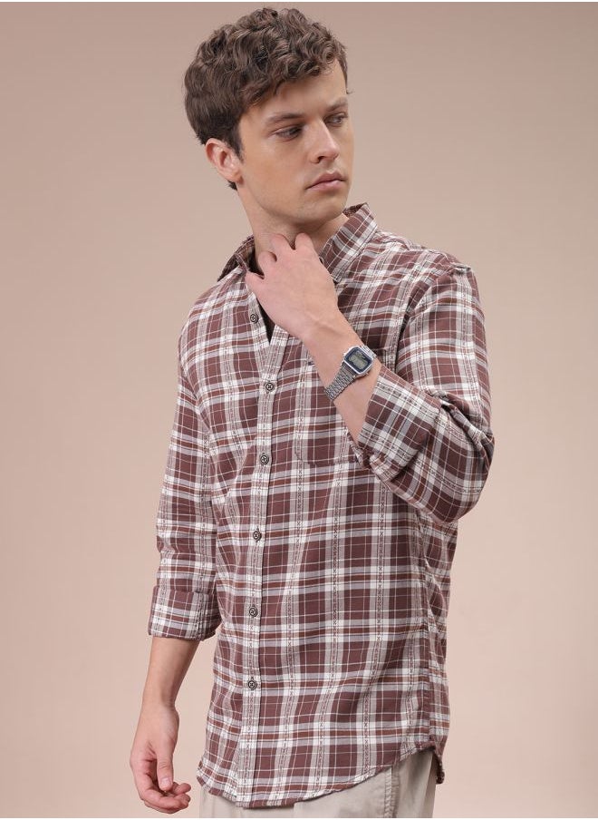 The Indian Garage Co - Men Slim Fit Checkered Full Sleeves Cutaway Collar Casual Shirt - Image 1