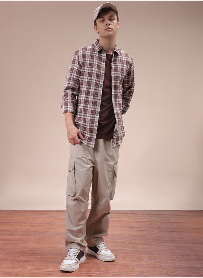 The Indian Garage Co - Men Slim Fit Checkered Full Sleeves Cutaway Collar Casual Shirt - Image 1