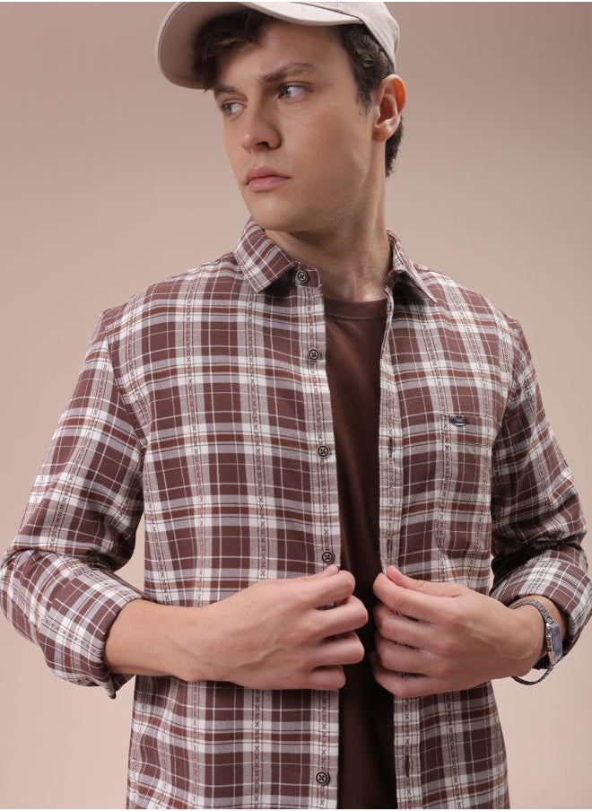 The Indian Garage Co - Men Slim Fit Checkered Full Sleeves Cutaway Collar Casual Shirt - Image 1
