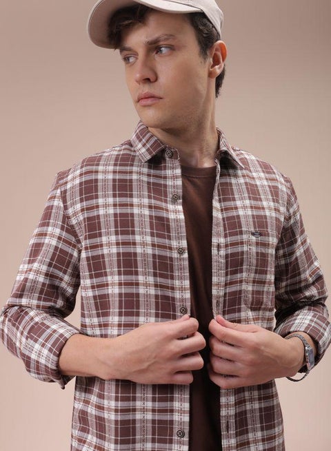 Men Slim Fit Checkered Full Sleeves Cutaway Collar Casual Shirt